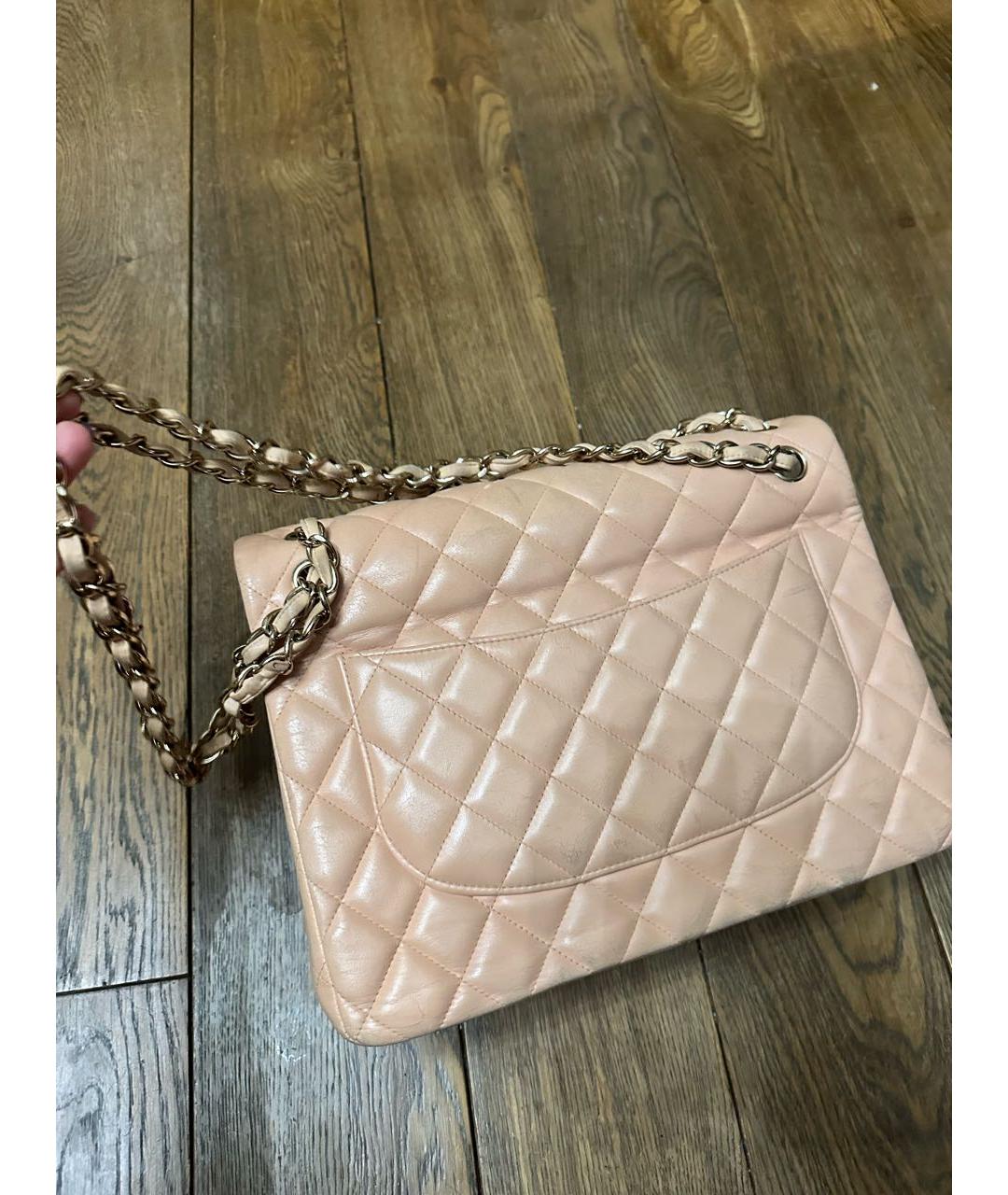 CHANEL Бежевая кожаная сумка с короткими ручками, фото 3