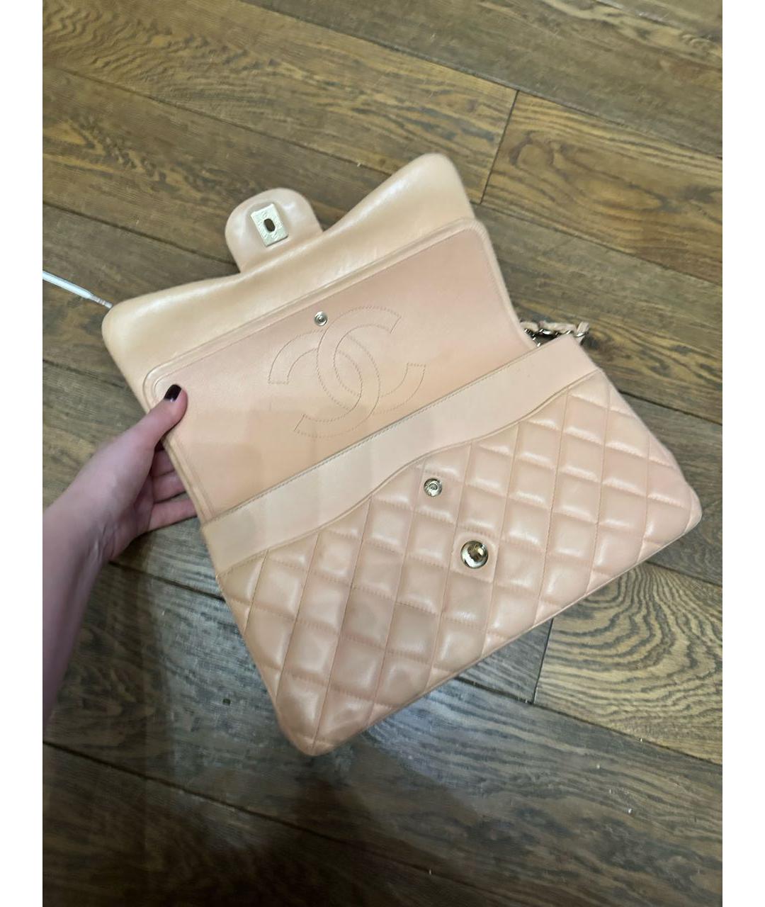 CHANEL Бежевая кожаная сумка с короткими ручками, фото 4