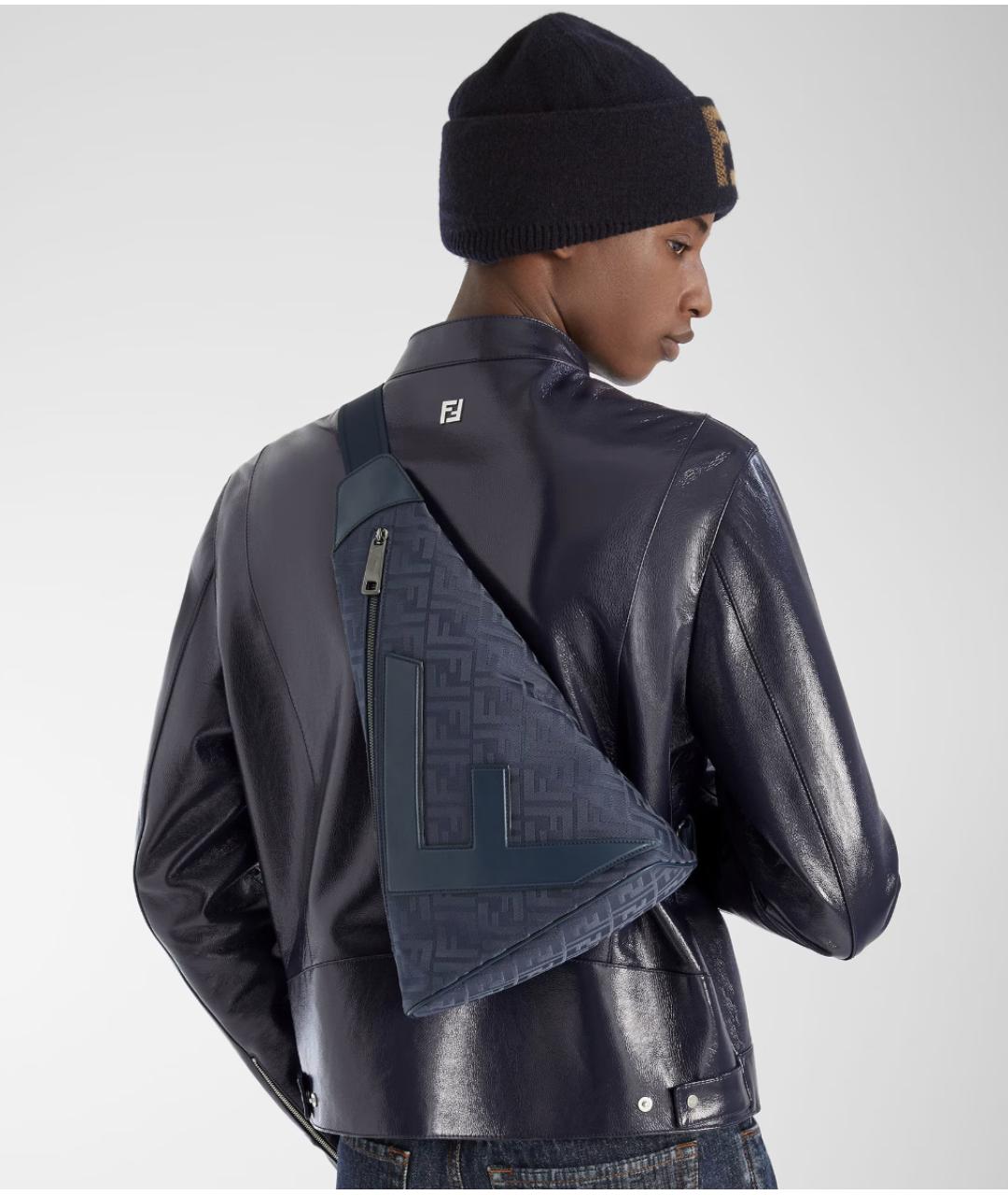 FENDI Синяя жаккардовая сумка на плечо, фото 4