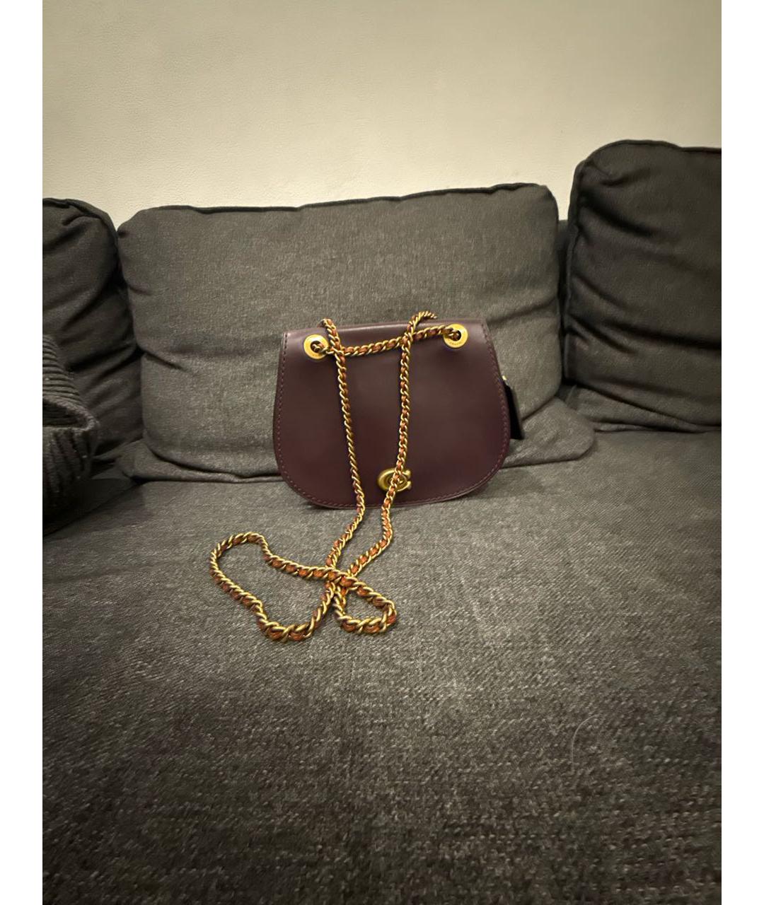 COACH Бордовая кожаная сумка через плечо, фото 4