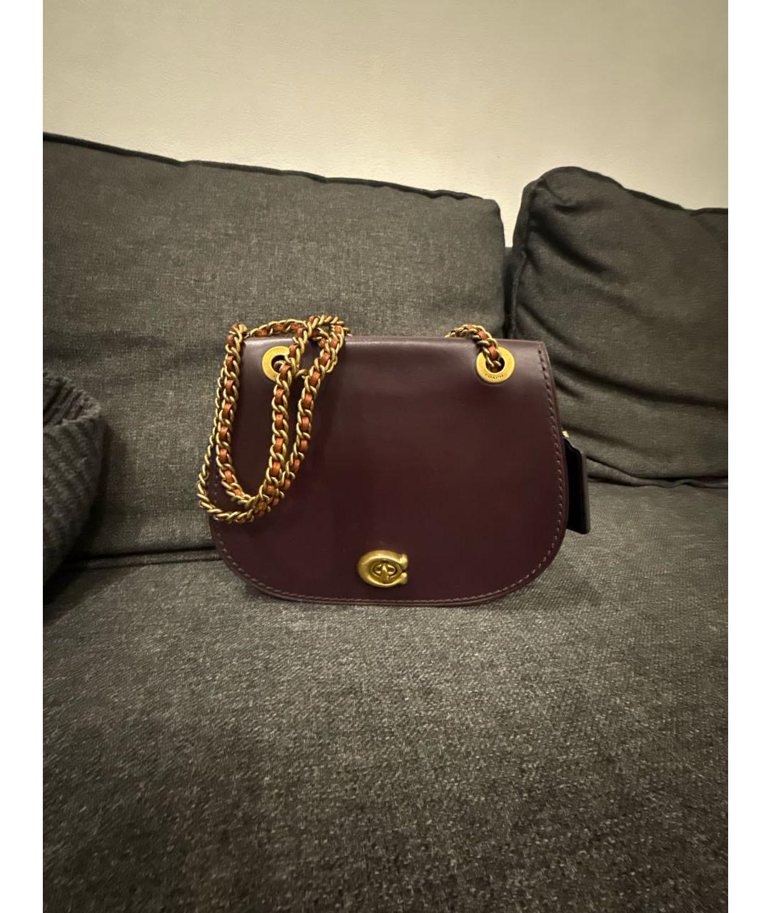 COACH Бордовая кожаная сумка через плечо, фото 5