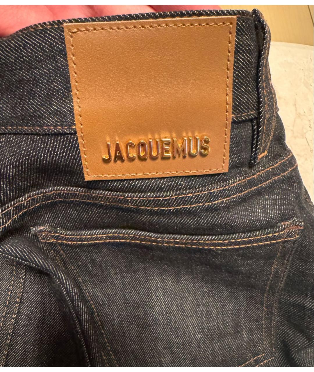 JACQUEMUS Темно-синие хлопко-леновые прямые джинсы, фото 4