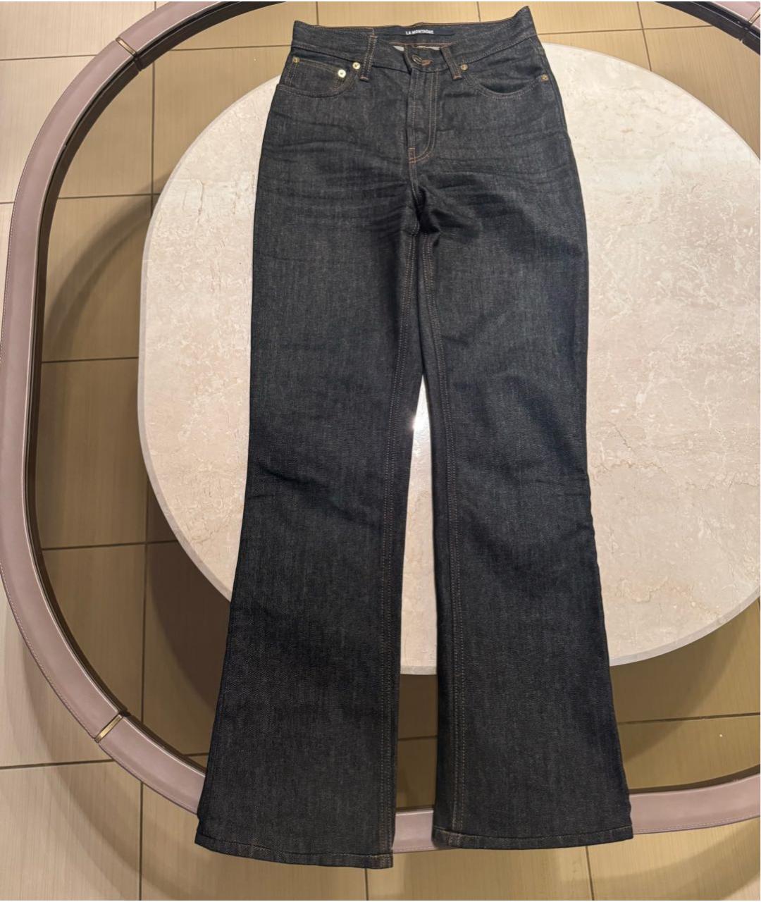 JACQUEMUS Темно-синие хлопко-леновые прямые джинсы, фото 9