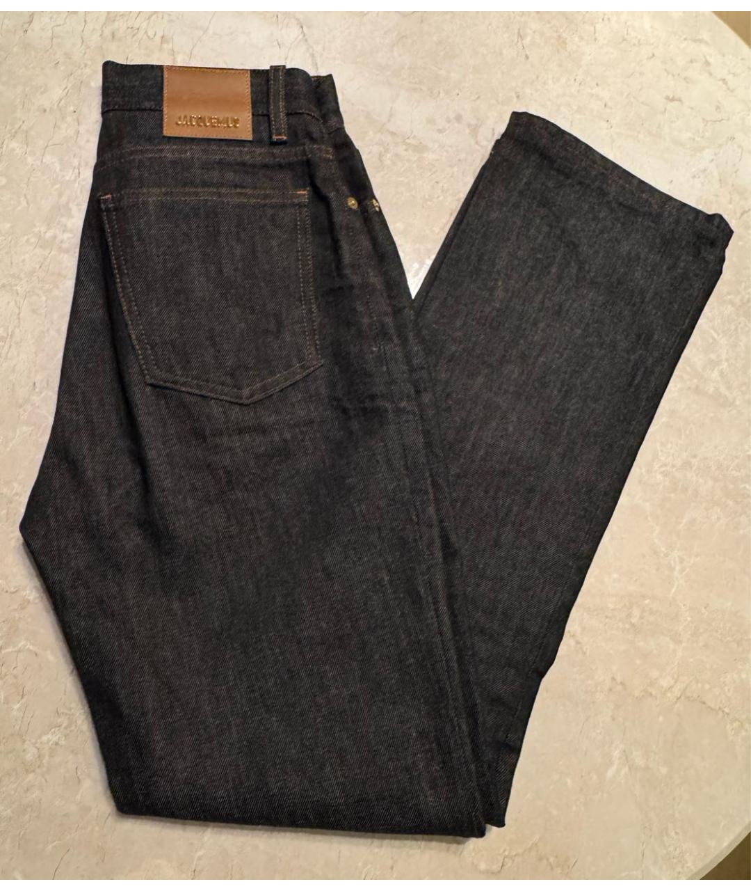 JACQUEMUS Темно-синие хлопко-леновые прямые джинсы, фото 5