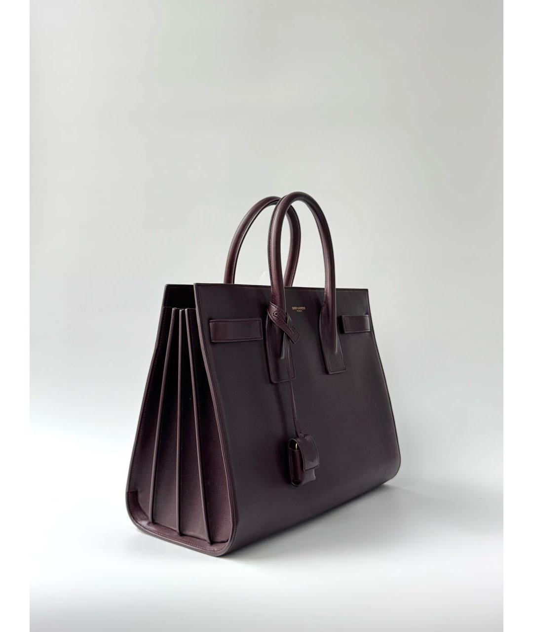 SAINT LAURENT Бордовая кожаная сумка с короткими ручками, фото 2