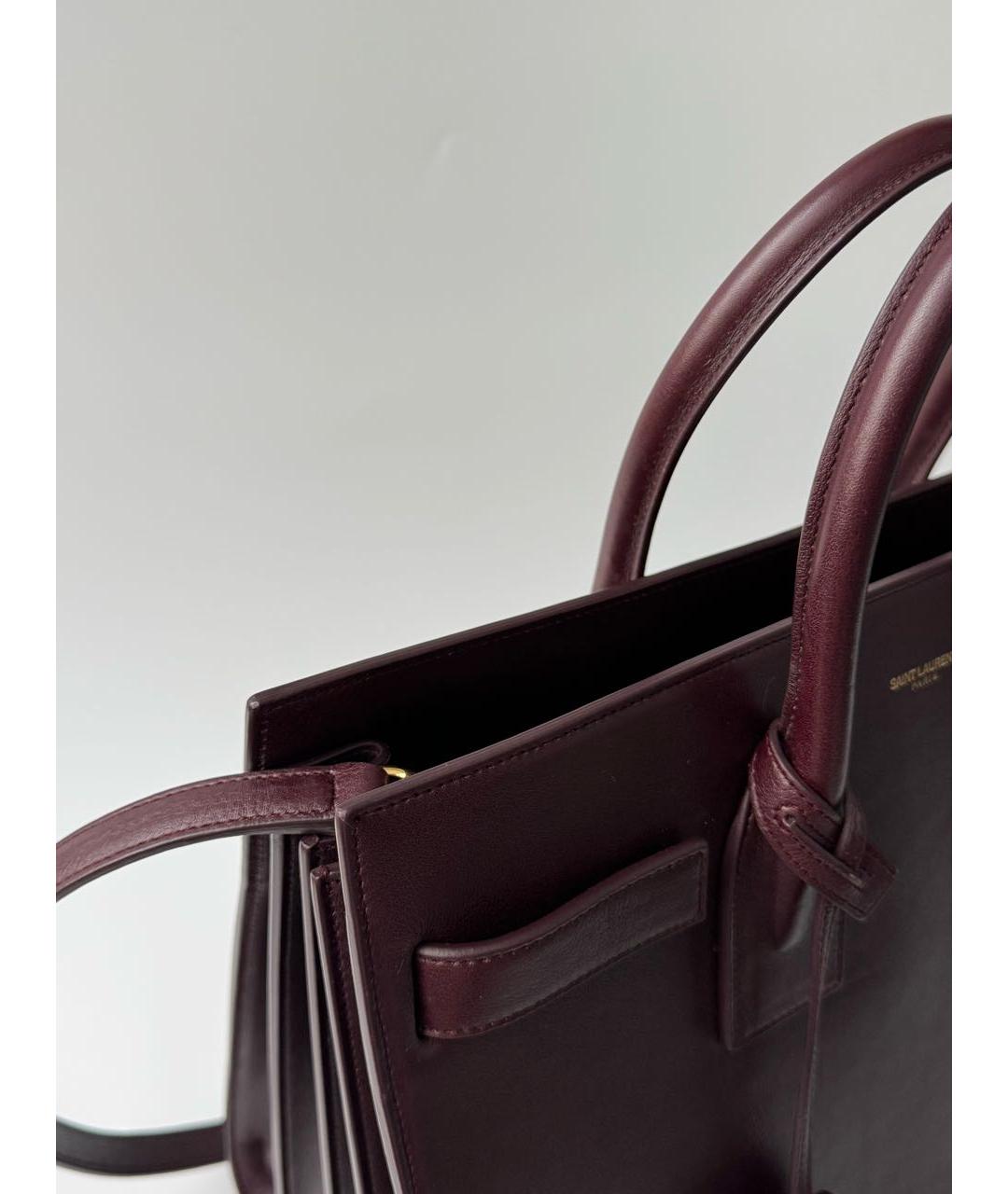 SAINT LAURENT Бордовая кожаная сумка с короткими ручками, фото 7
