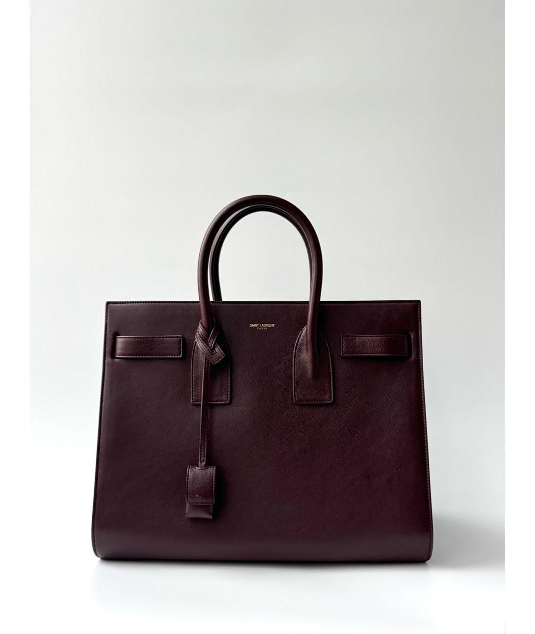 SAINT LAURENT Бордовая кожаная сумка с короткими ручками, фото 9