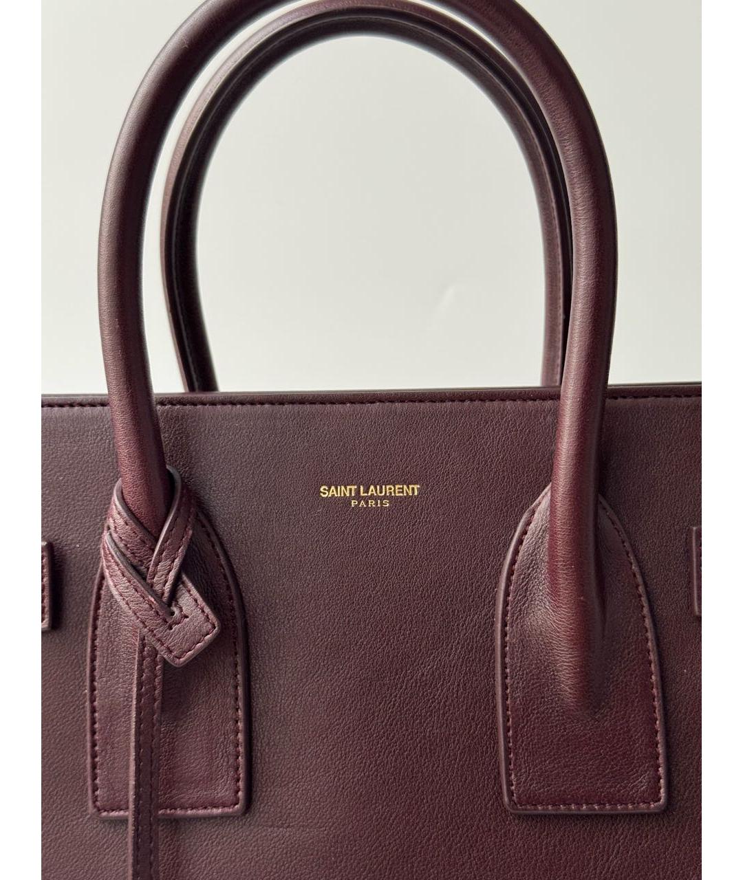SAINT LAURENT Бордовая кожаная сумка с короткими ручками, фото 8