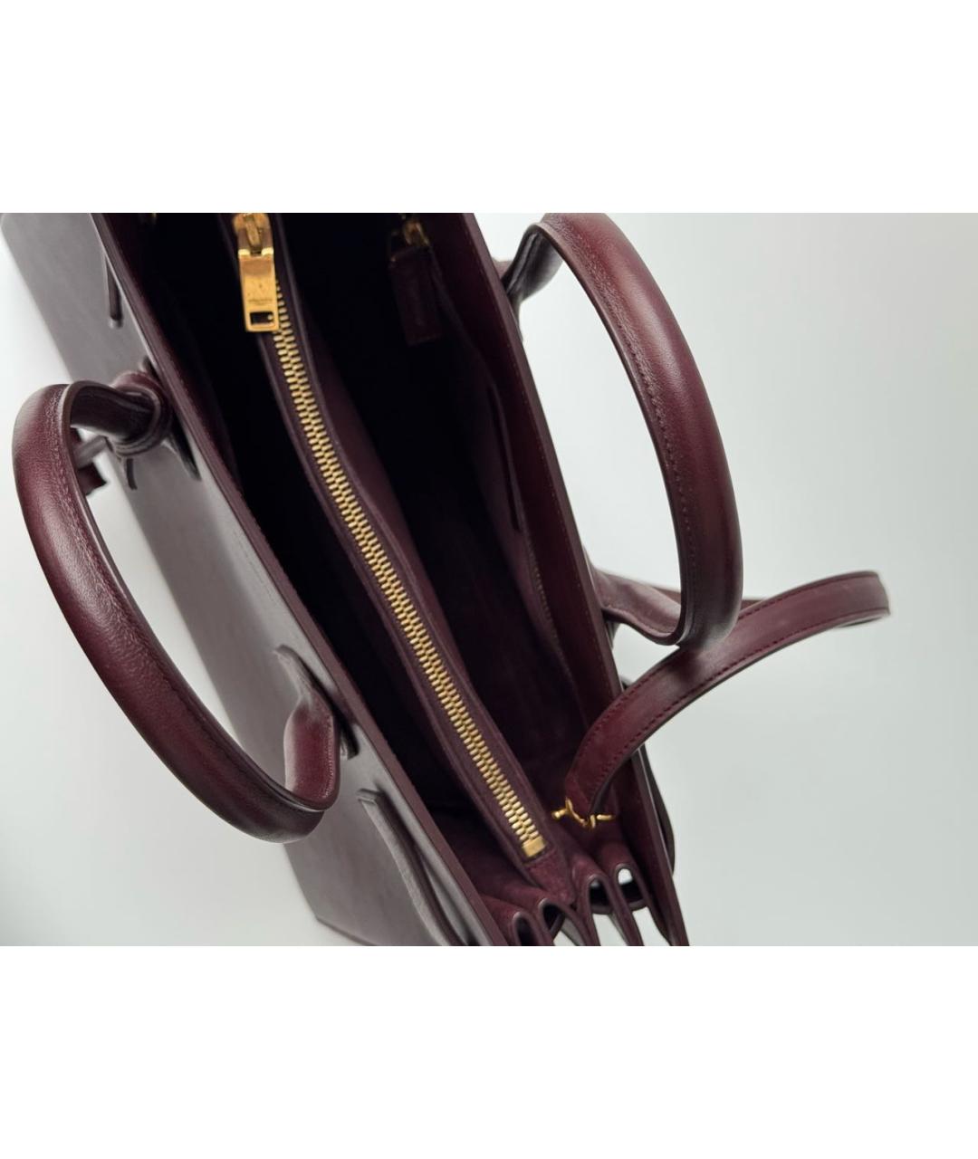 SAINT LAURENT Бордовая кожаная сумка с короткими ручками, фото 4