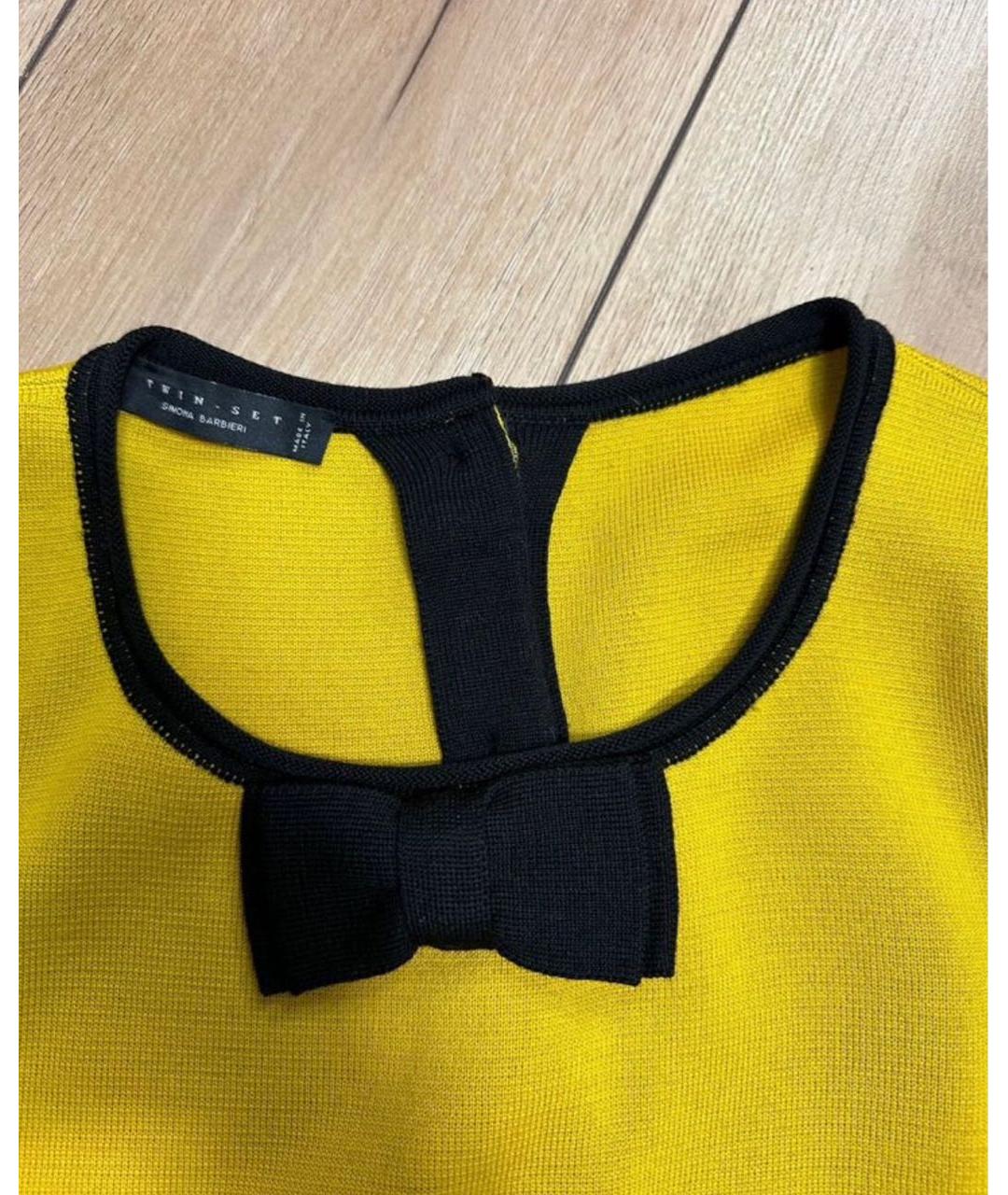 TWIN-SET Желтое шерстяное повседневное платье, фото 4