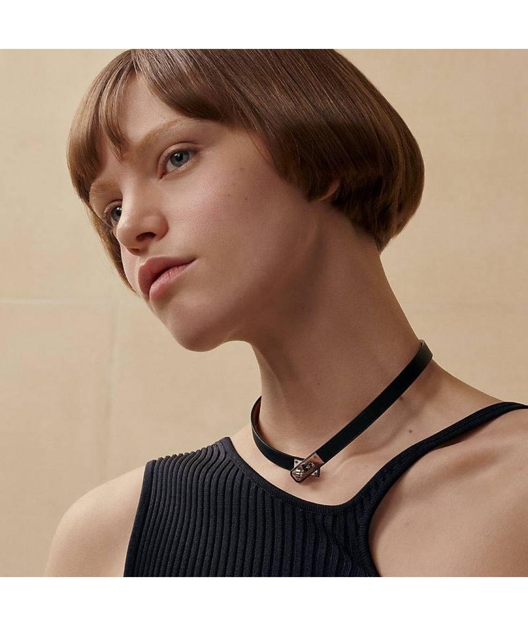 HERMES Черный кожаный чокер, фото 4