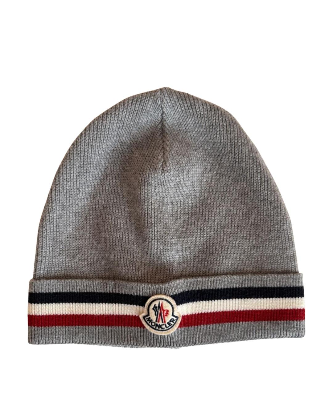 MONCLER Серая шерстяная шапка, фото 1