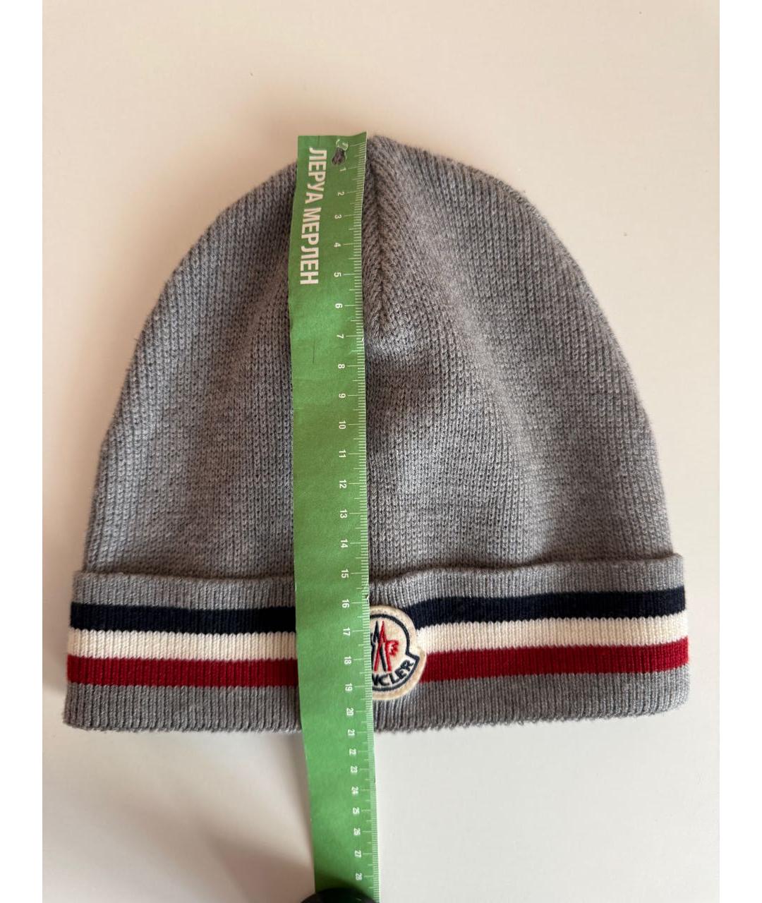MONCLER Серая шерстяная шапка, фото 5
