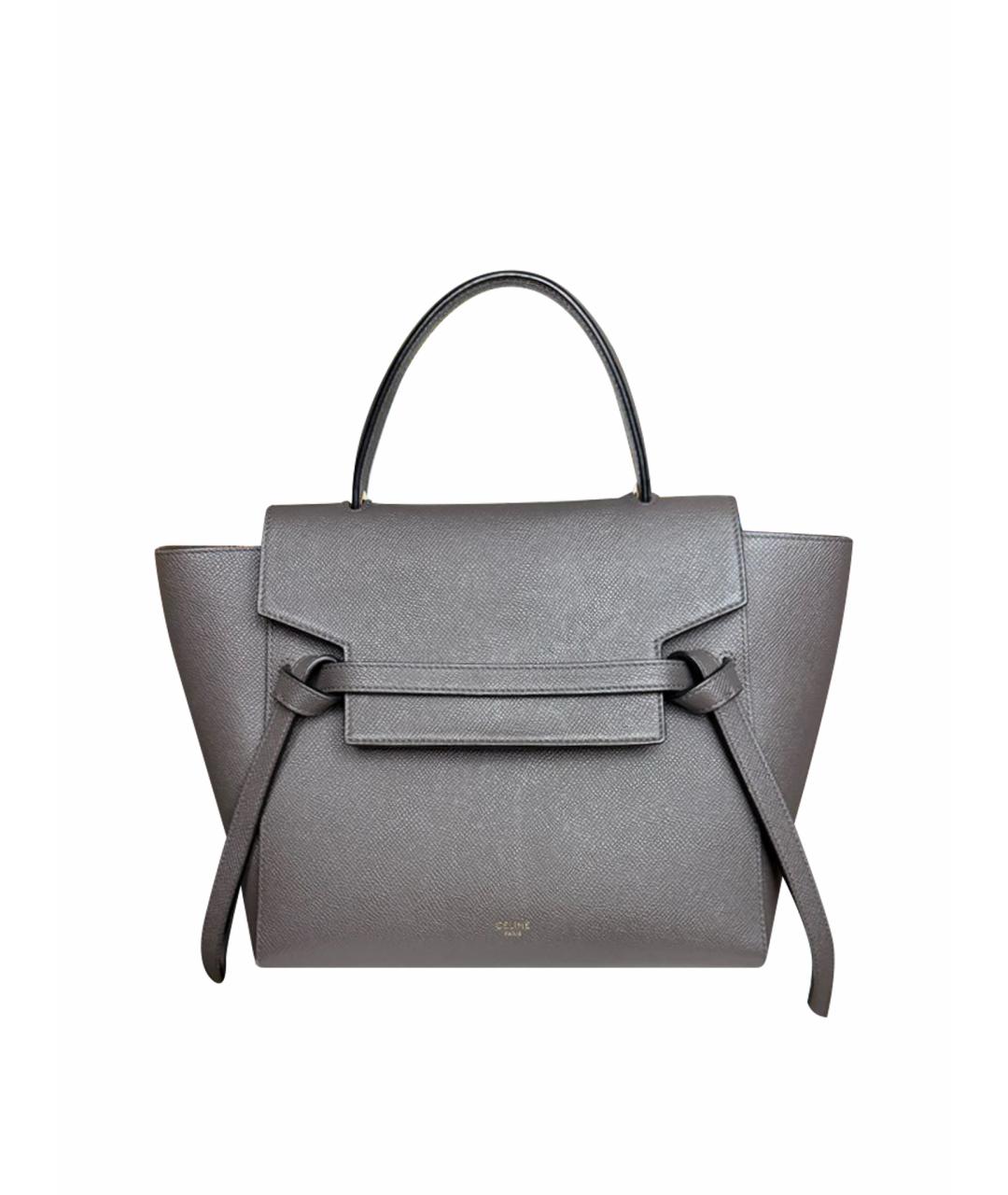 CELINE Серая кожаная сумка с короткими ручками, фото 5