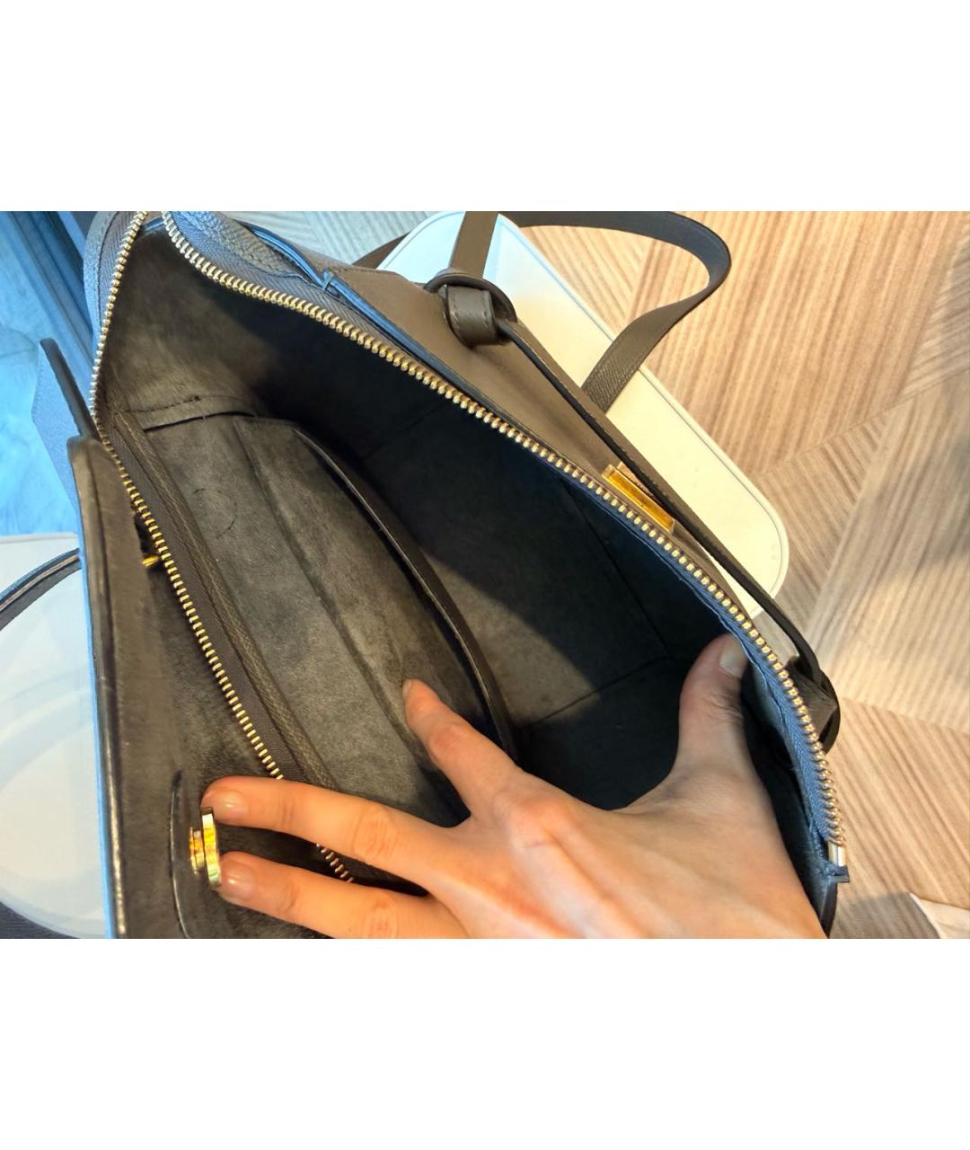 CELINE Серая кожаная сумка с короткими ручками, фото 3