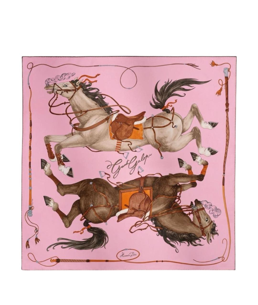 HERMES Розовый шелковый платок, фото 1