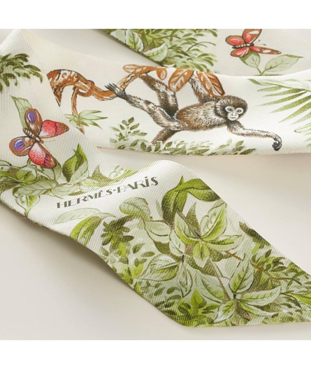 HERMES Зеленый шелковый платок, фото 2