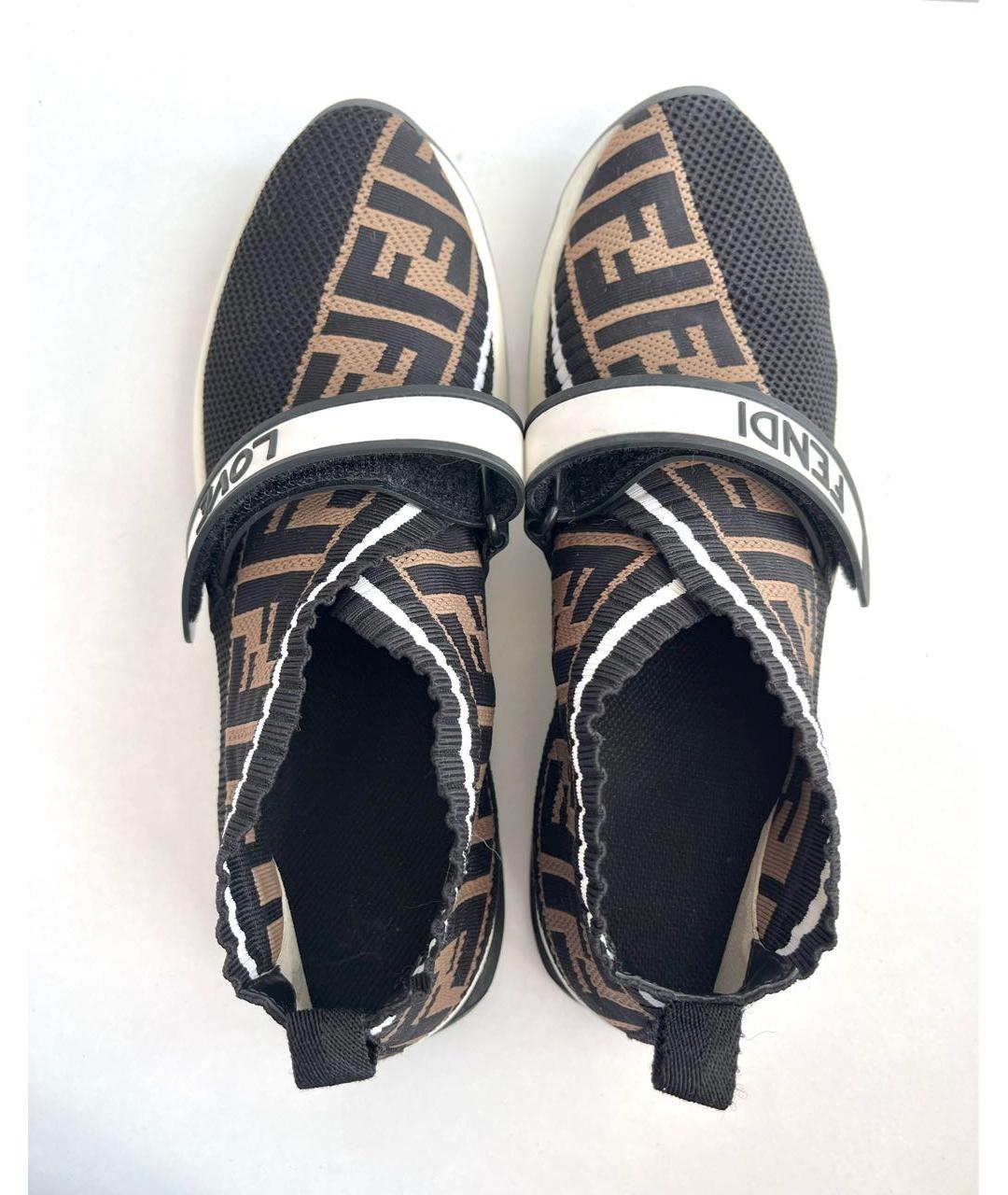 FENDI Коричневые текстильные кроссовки, фото 4