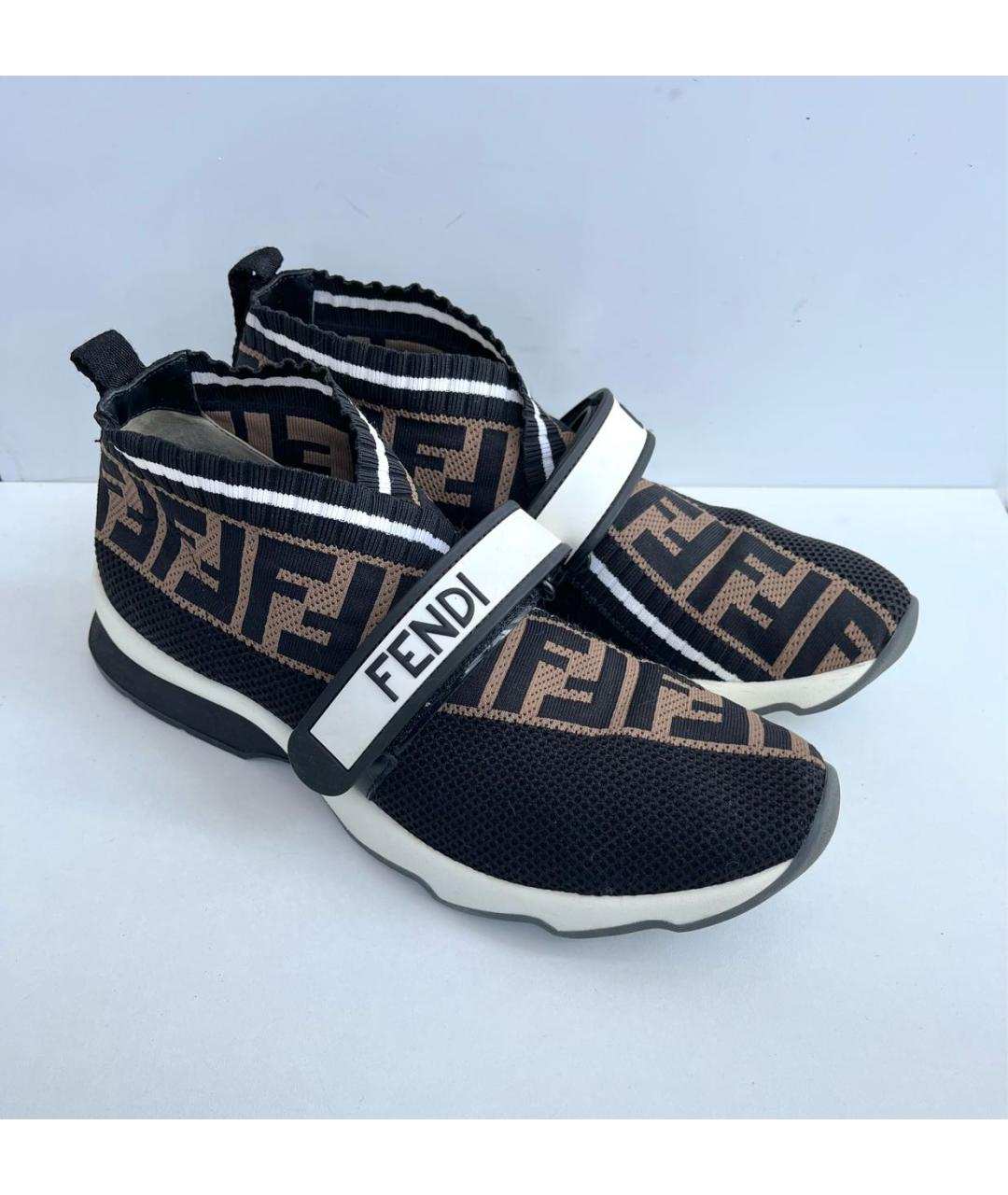 FENDI Коричневые текстильные кроссовки, фото 5