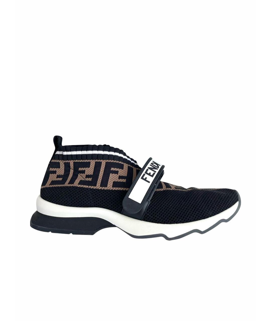 FENDI Коричневые текстильные кроссовки, фото 1