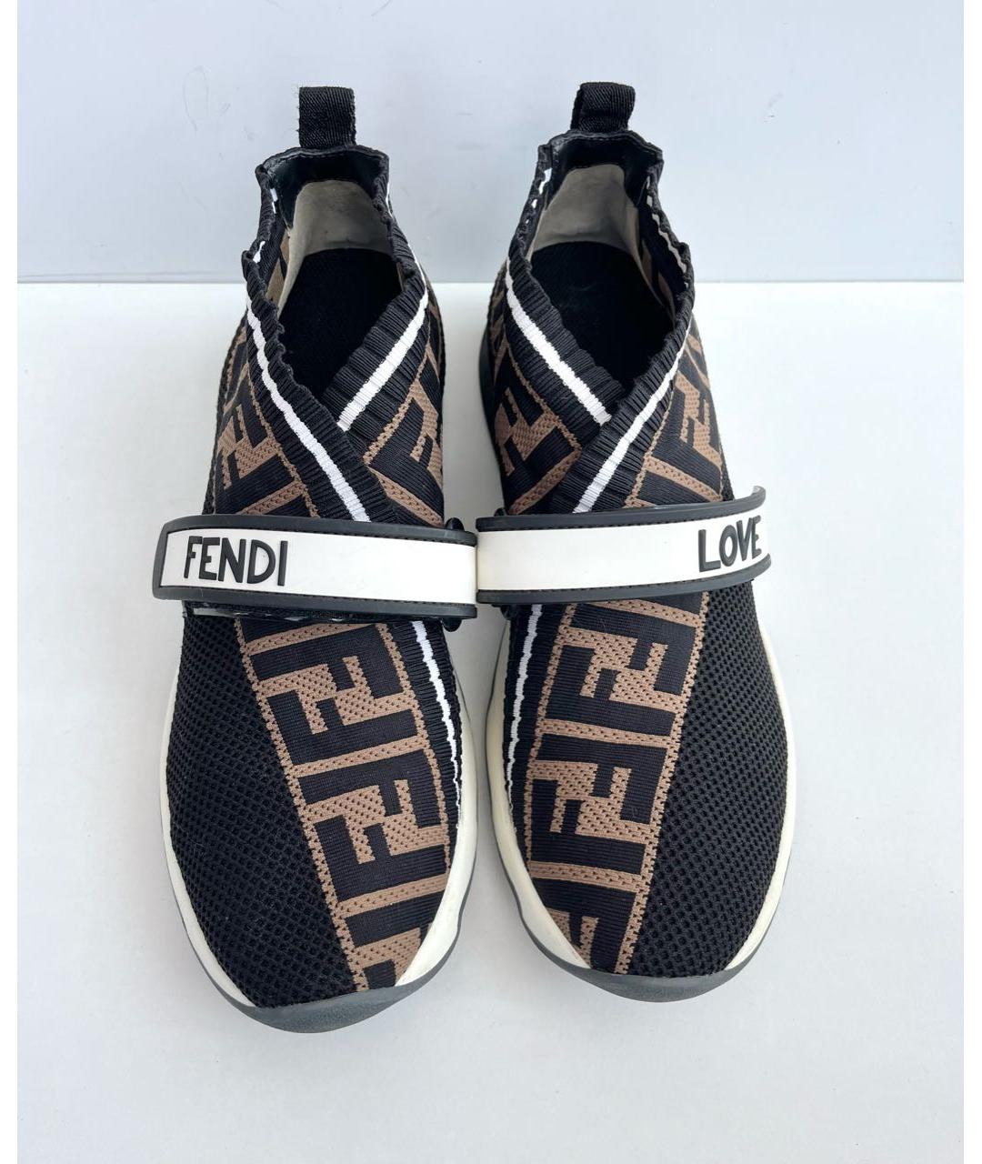 FENDI Коричневые текстильные кроссовки, фото 3