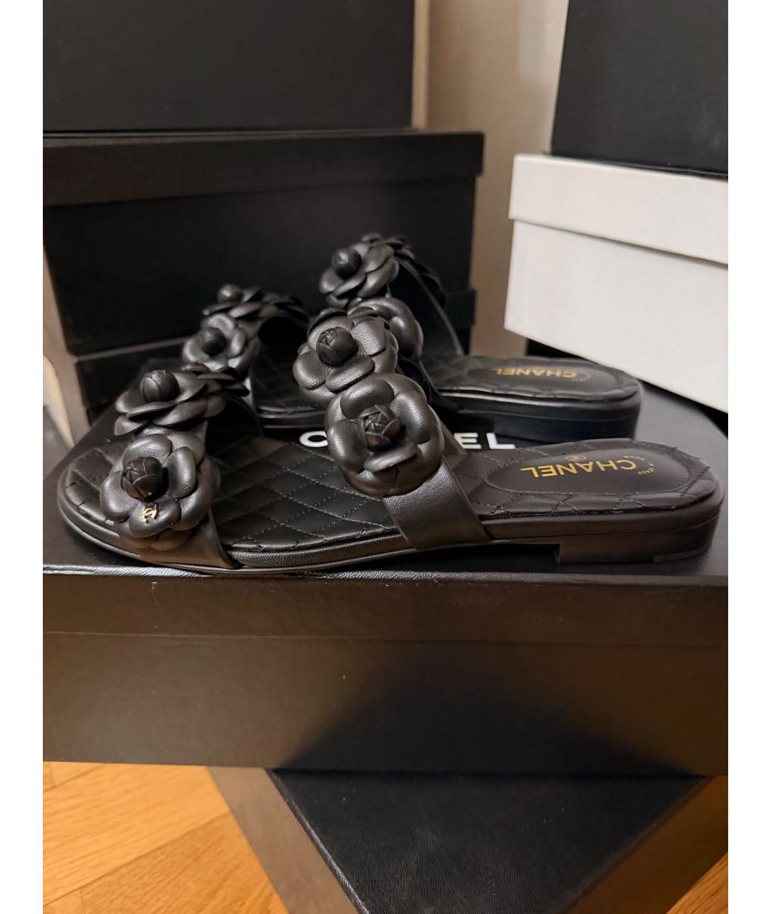 CHANEL Черные кожаные шлепанцы, фото 5