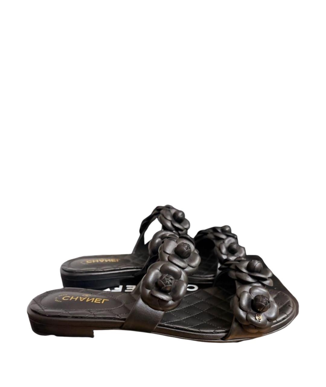 CHANEL Черные кожаные шлепанцы, фото 1