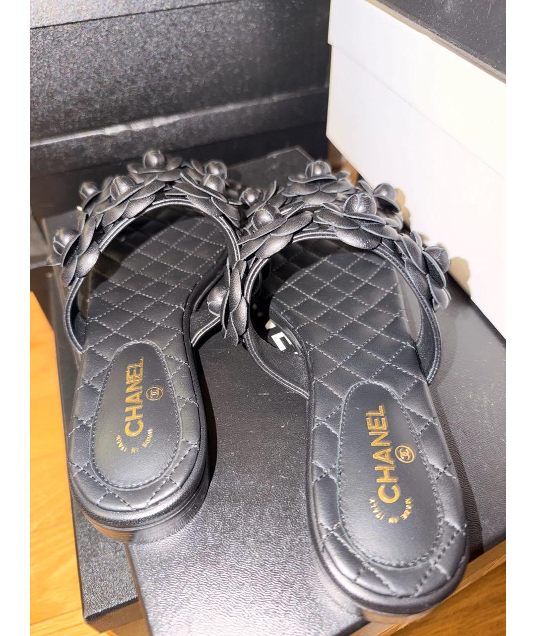 CHANEL Черные кожаные шлепанцы, фото 3