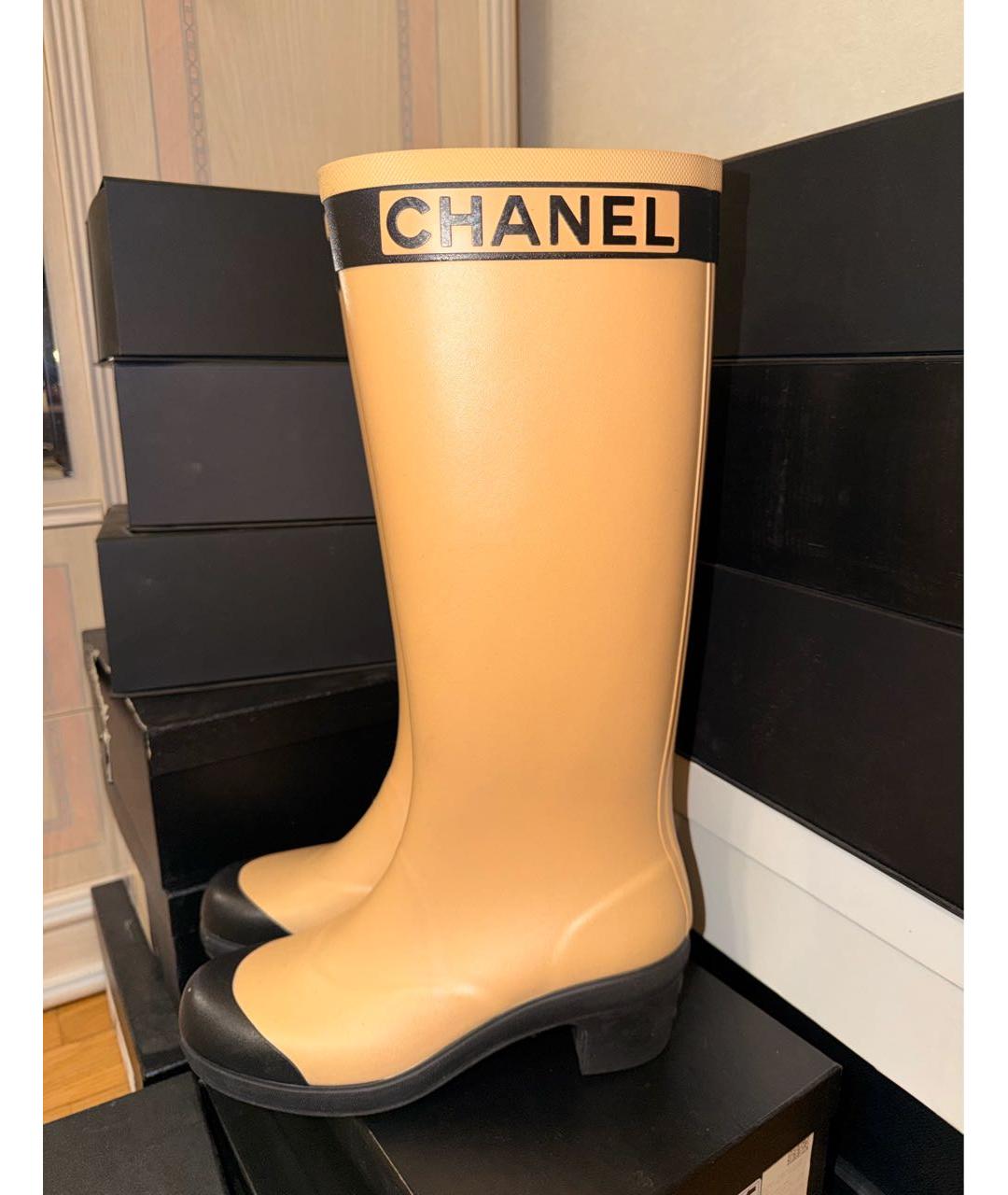 CHANEL Бежевые резиновые сапоги, фото 7