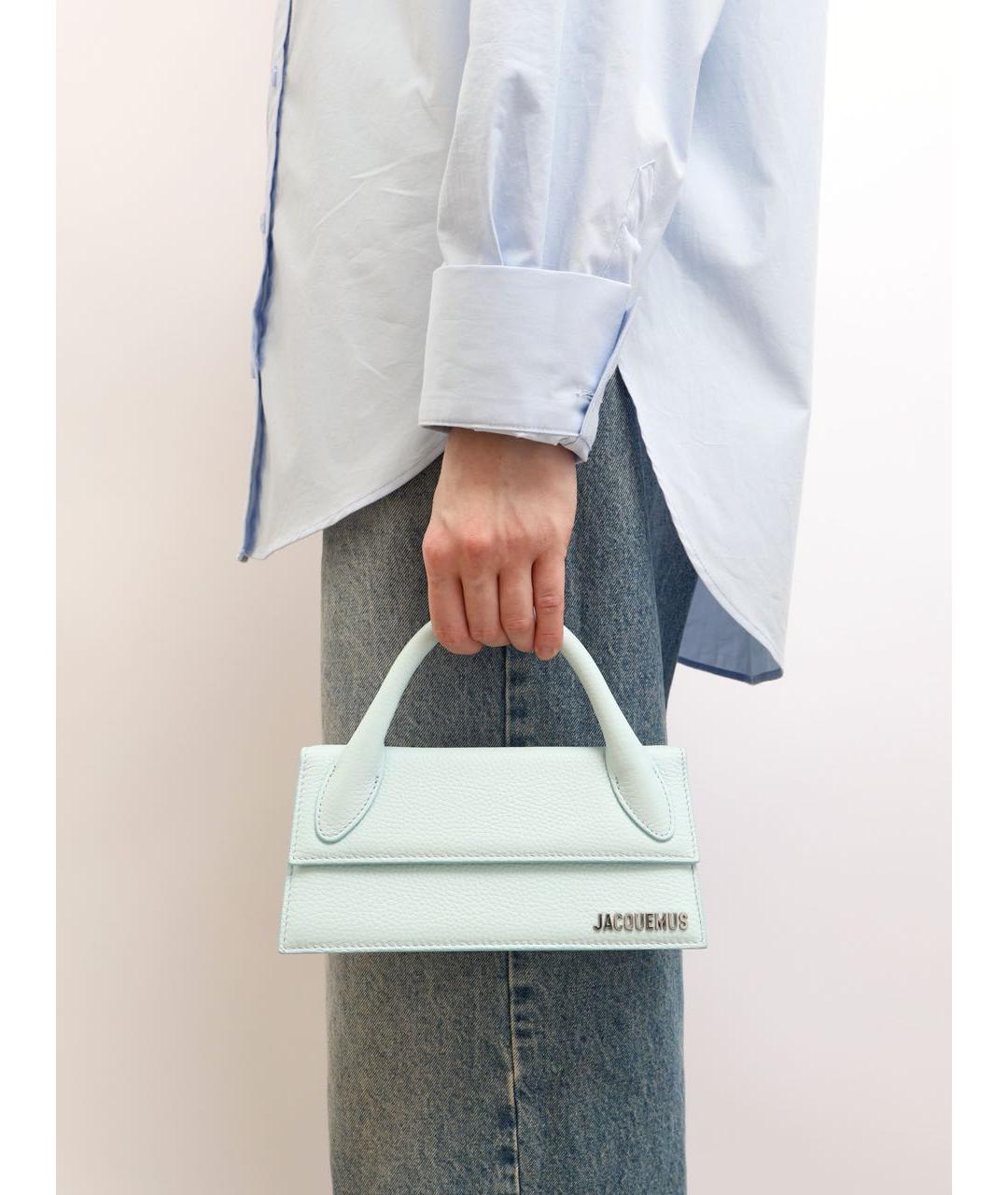 JACQUEMUS Голубая кожаная сумка с короткими ручками, фото 2