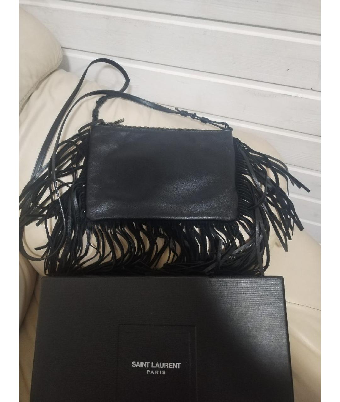 SAINT LAURENT Черная кожаная сумка через плечо, фото 2