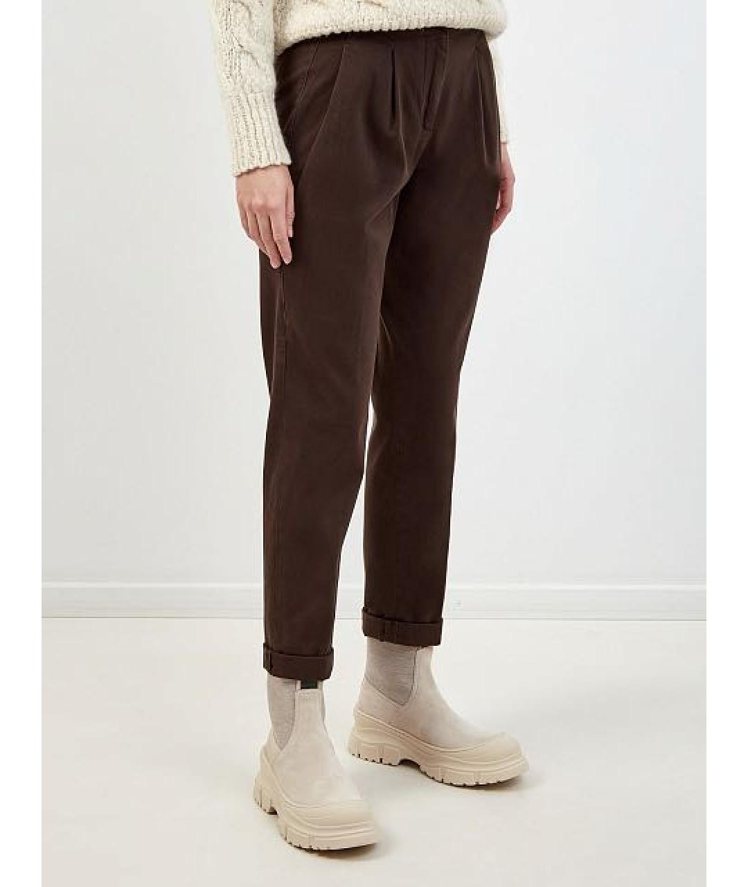 PESERICO Коричневые хлопко-эластановые прямые джинсы, фото 3