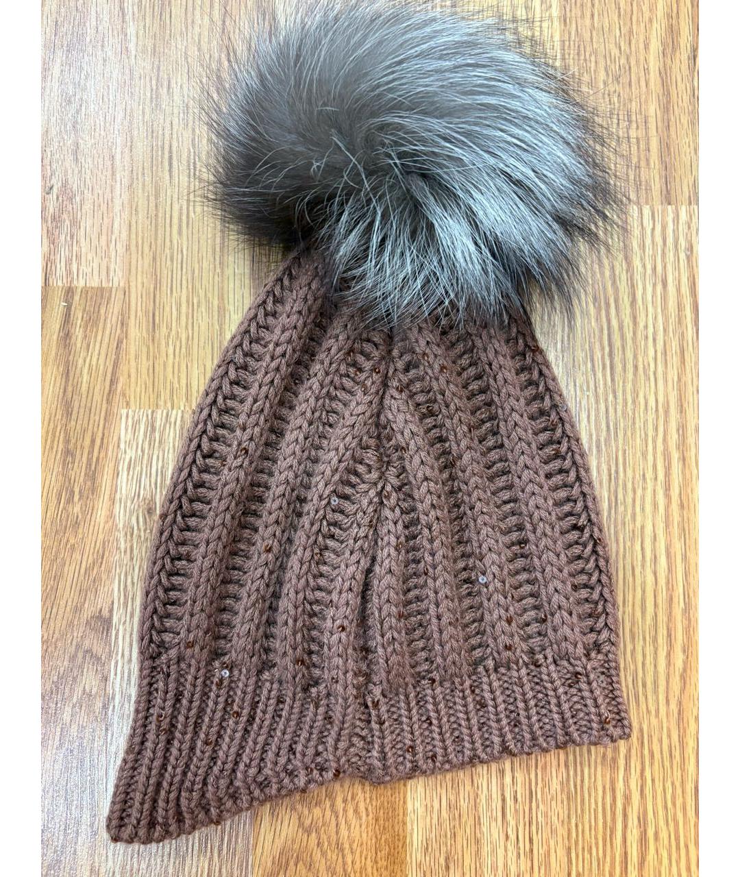 BRUNELLO CUCINELLI Коричневая кашемировая шапка, фото 7