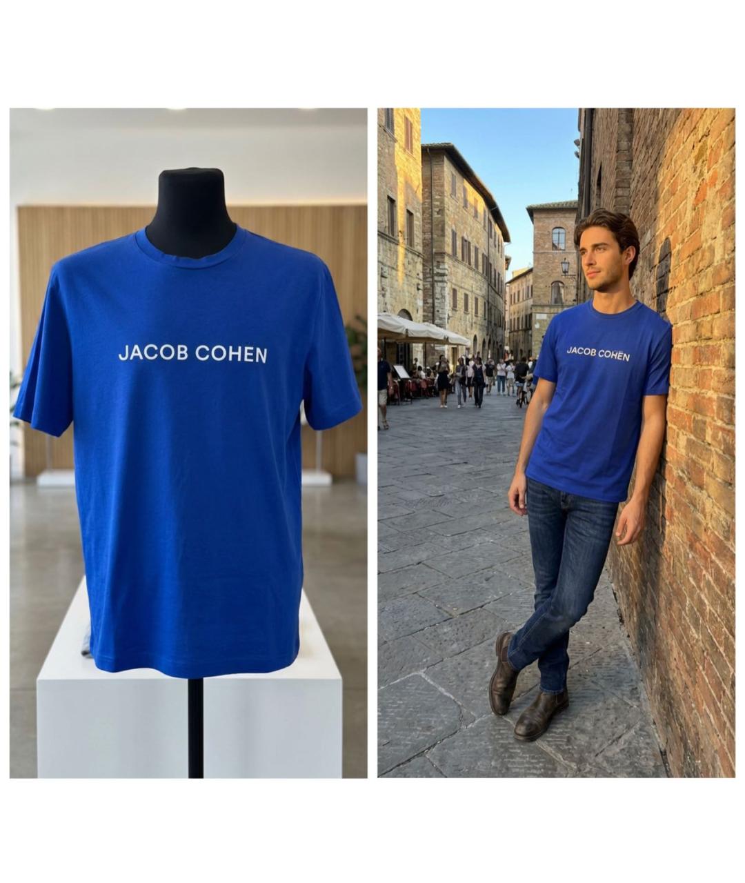 JACOB COHEN Синяя хлопковая футболка, фото 2