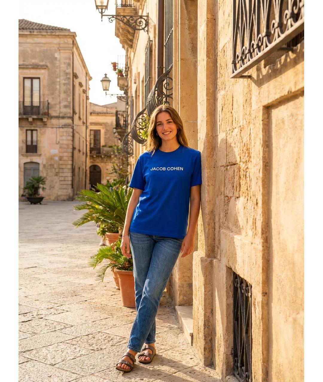 JACOB COHEN Синяя хлопковая футболка, фото 2