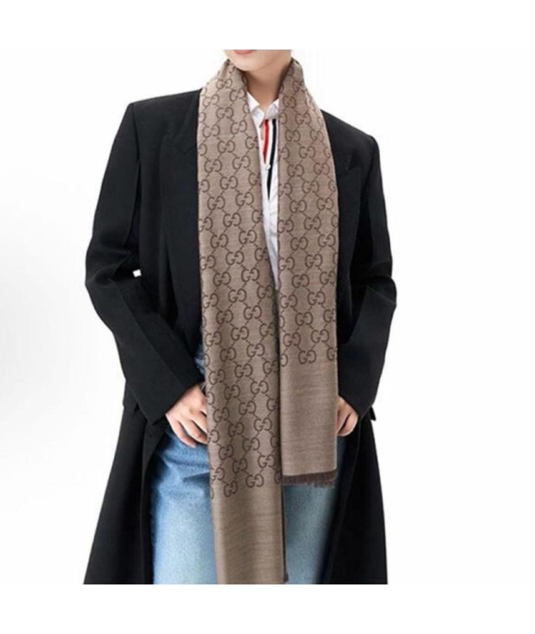 GUCCI Коричневый шелковый шарф, фото 4