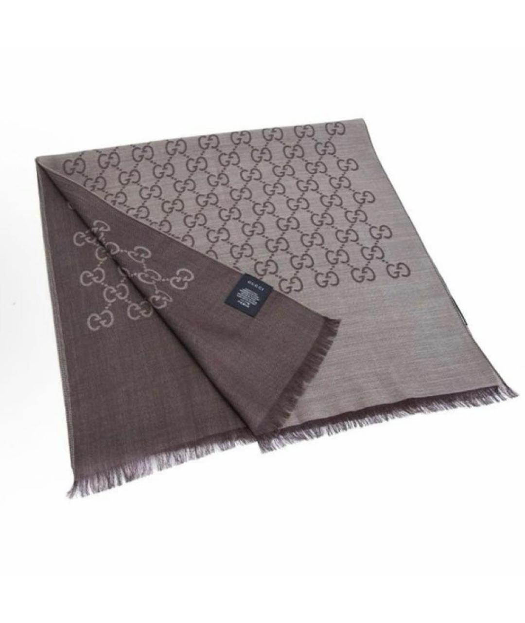 GUCCI Коричневый шелковый шарф, фото 2