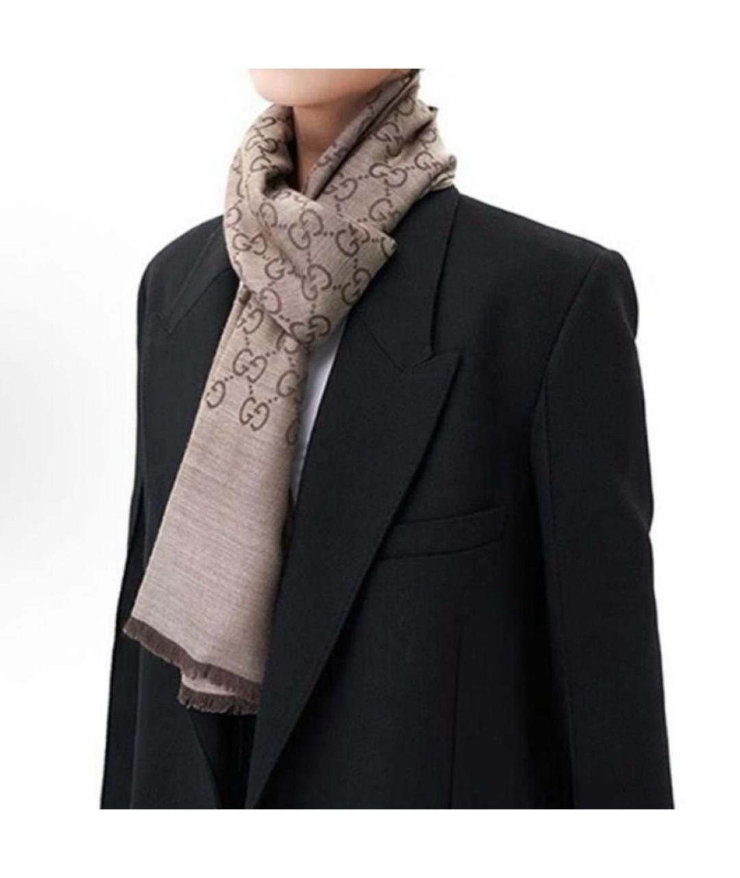 GUCCI Коричневый шелковый шарф, фото 5