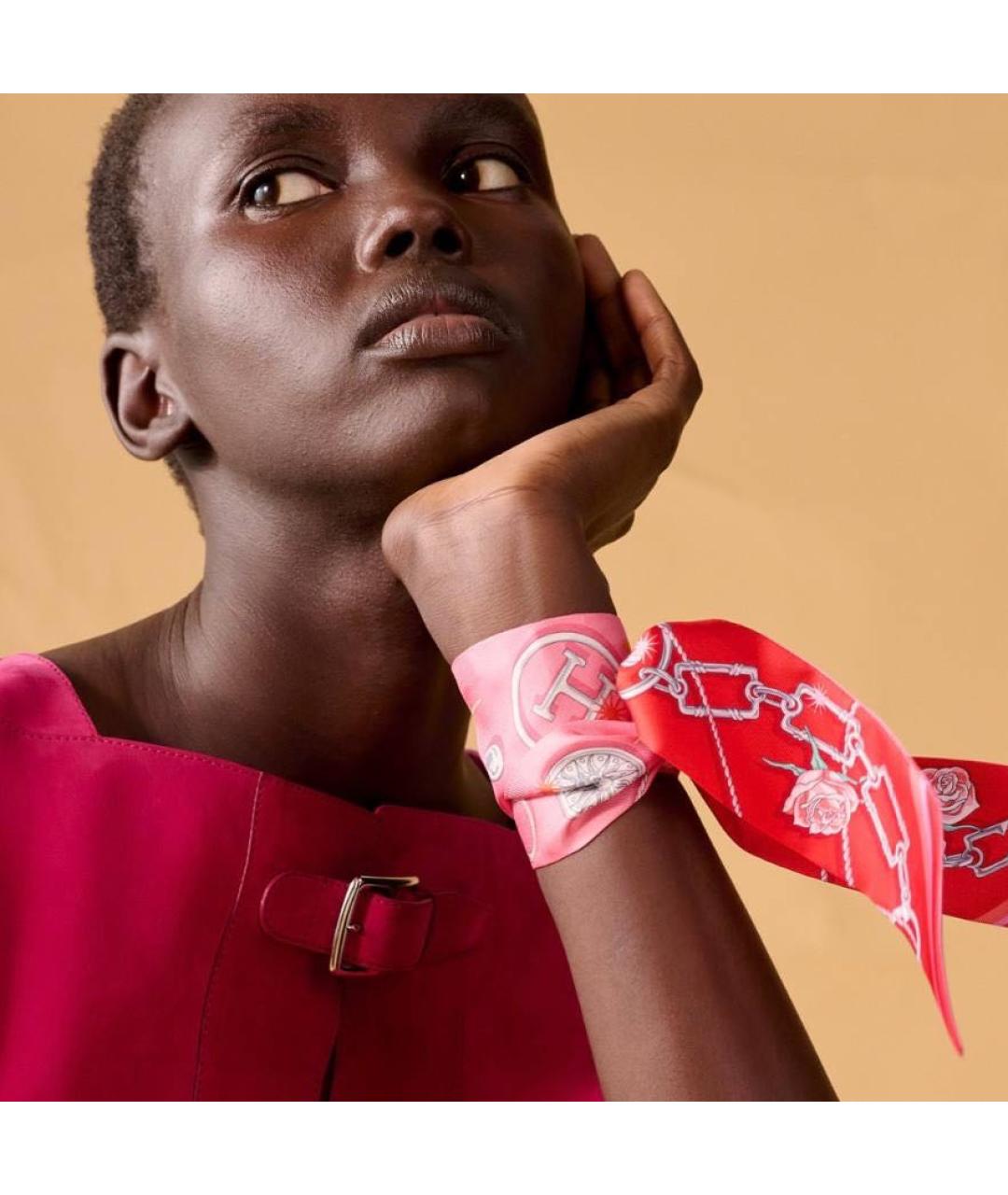 HERMES Красный шелковый платок, фото 3