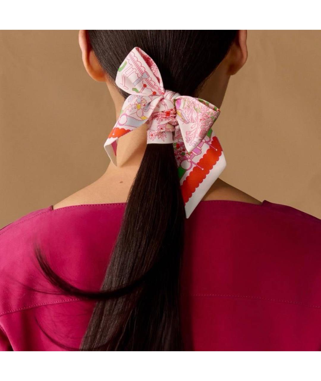 HERMES Розовый шелковый платок, фото 3