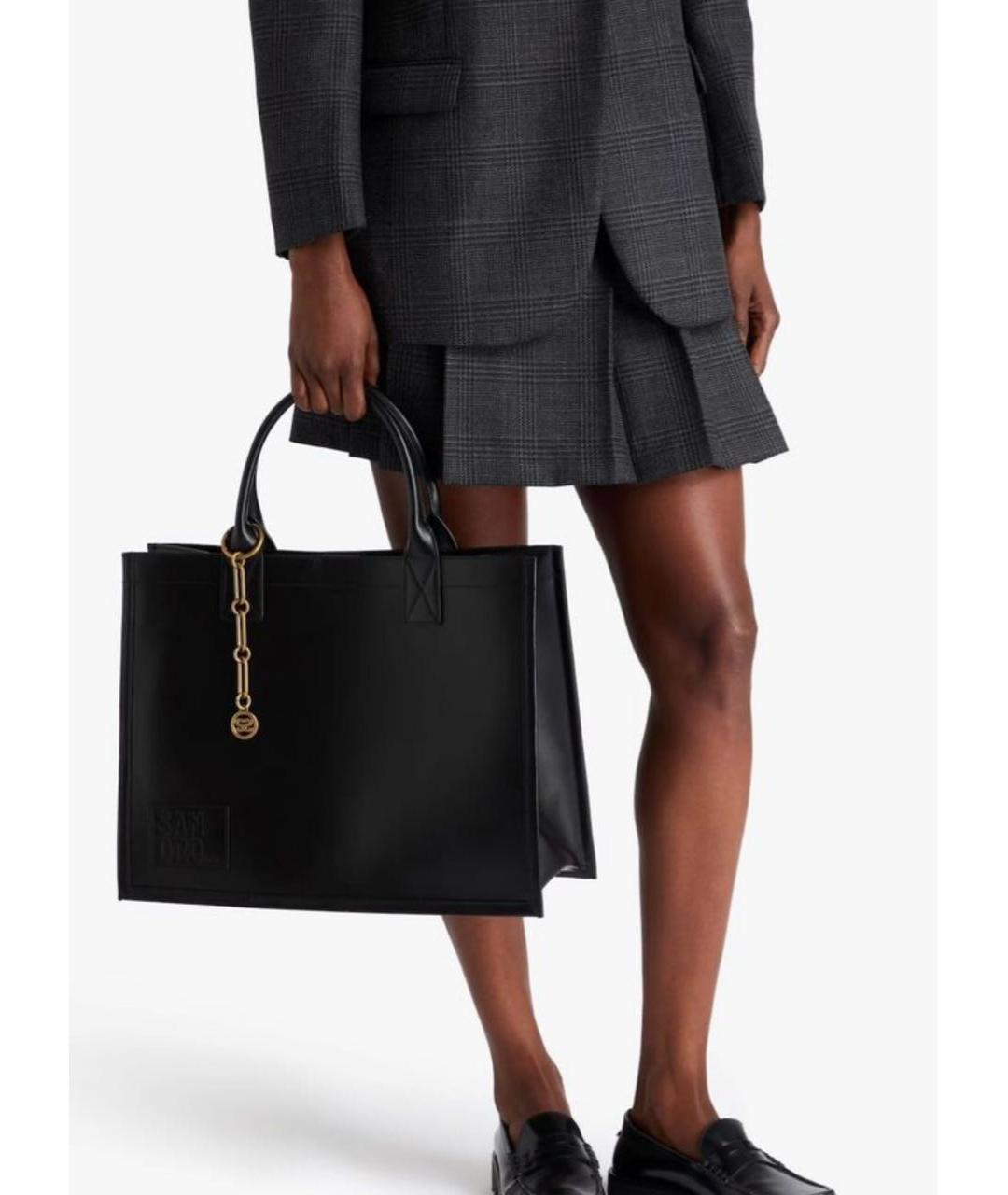 SANDRO Черная кожаная сумка тоут, фото 5