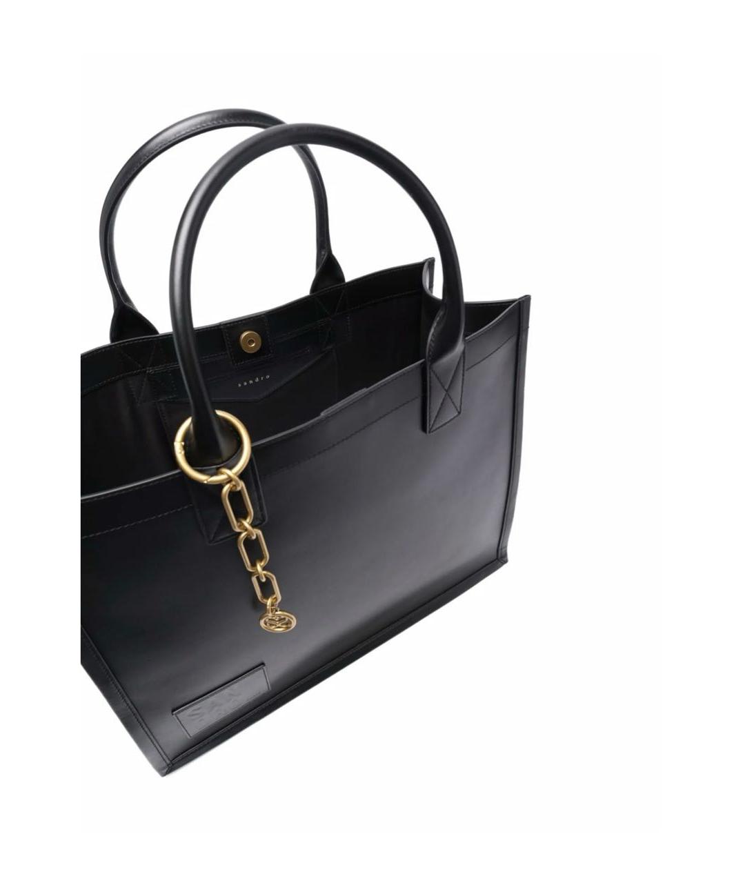 SANDRO Черная кожаная сумка тоут, фото 2