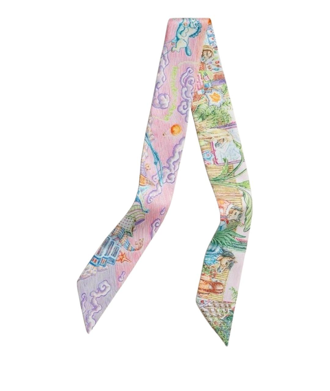 HERMES Розовый шелковый платок, фото 1