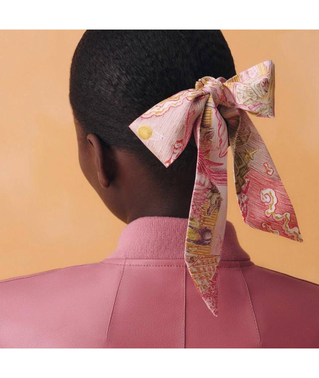 HERMES Розовый шелковый платок, фото 3