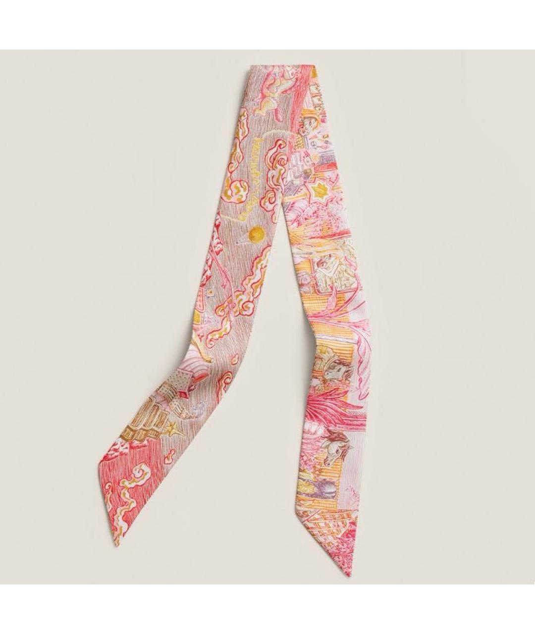 HERMES Розовый шелковый платок, фото 4