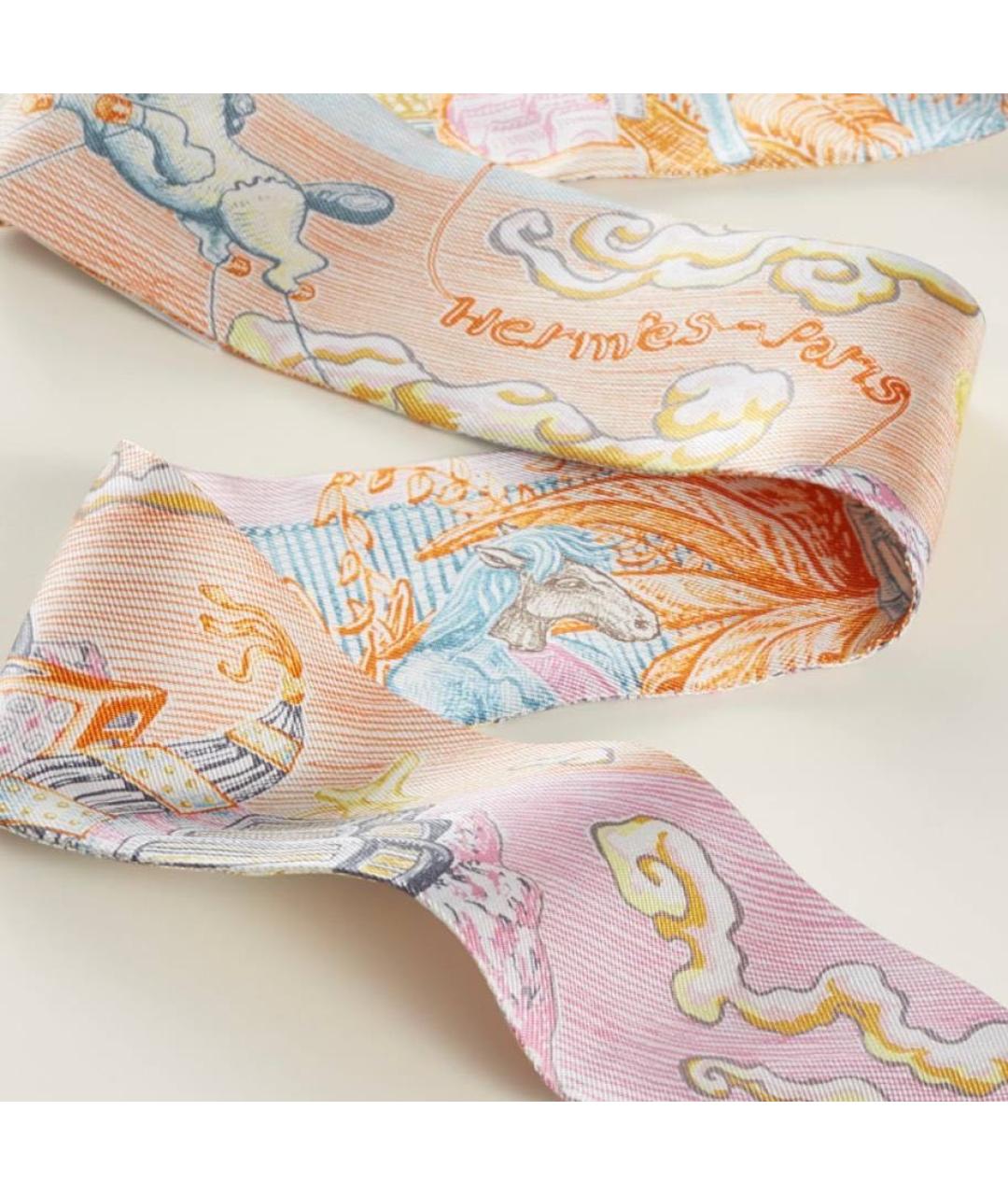HERMES Розовый шелковый платок, фото 2