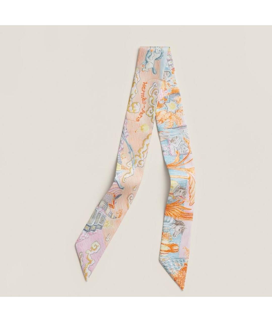 HERMES Розовый шелковый платок, фото 4