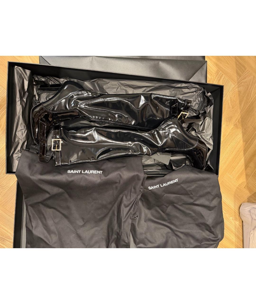 SAINT LAURENT Черные сапоги из лакированной кожи, фото 6