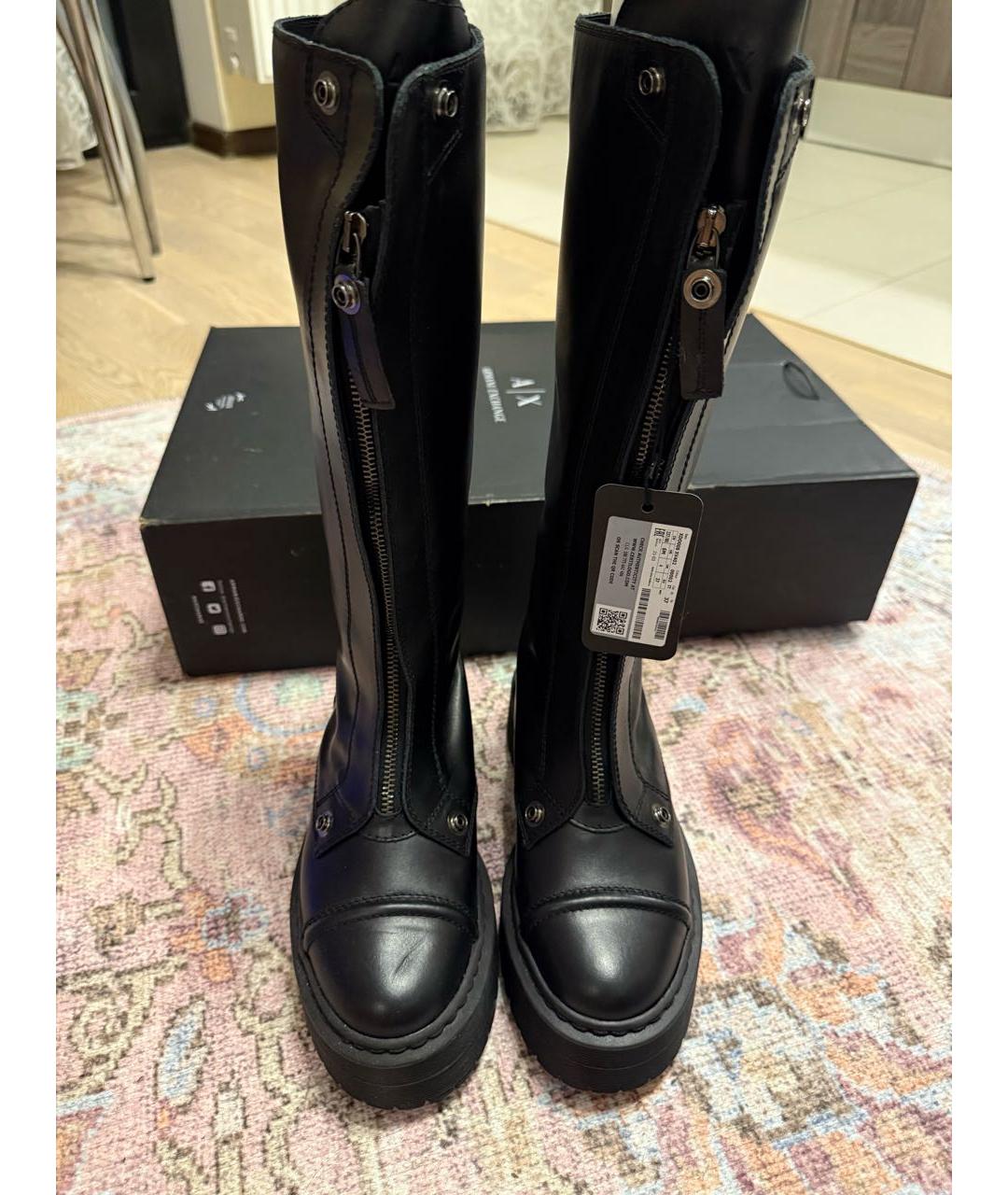 ARMANI EXCHANGE Черные кожаные сапоги, фото 3