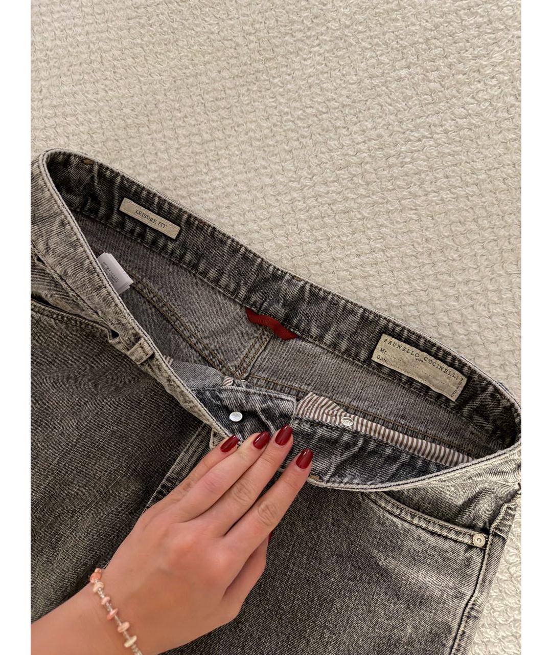 BRUNELLO CUCINELLI Голубые хлопковые прямые джинсы, фото 4